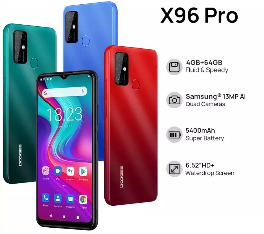 X96 Pro 4GB Ram 64GB 13MP Quad Camera Smart Phone Cellular Mobile Phone Android